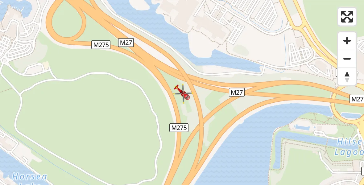 Flight route map: Air Ambulance Helicopter to Tipner, M27