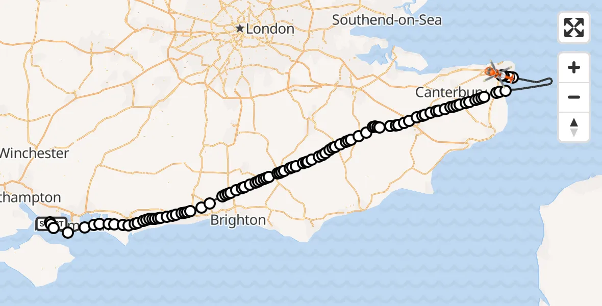 Flight route map: Coastguard Helicopter to Manston Airport, Manston Airport
