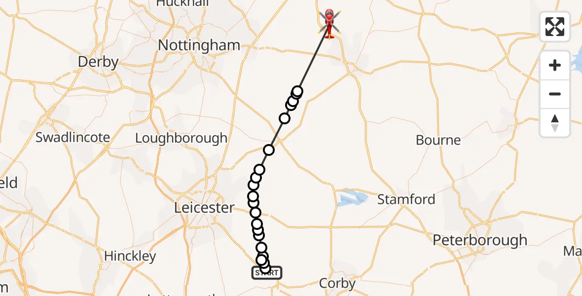 Routekaart van de vlucht: Air Ambulance Helicopter to Westborough, Long Lane