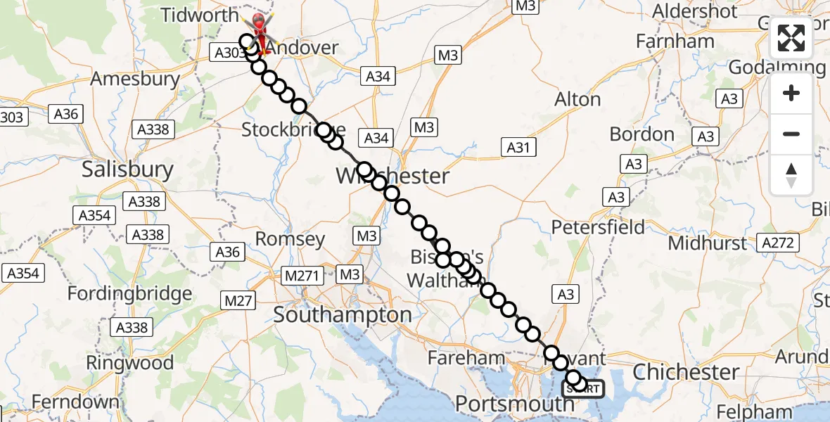 Routekaart van de vlucht: Air Ambulance Helicopter to Penton Grafton, Penton Grafton