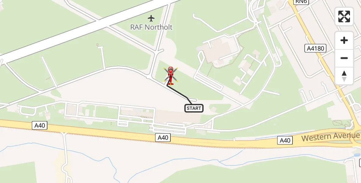Flight route map: Air Ambulance Helicopter to RAF Northolt, RAF Northolt