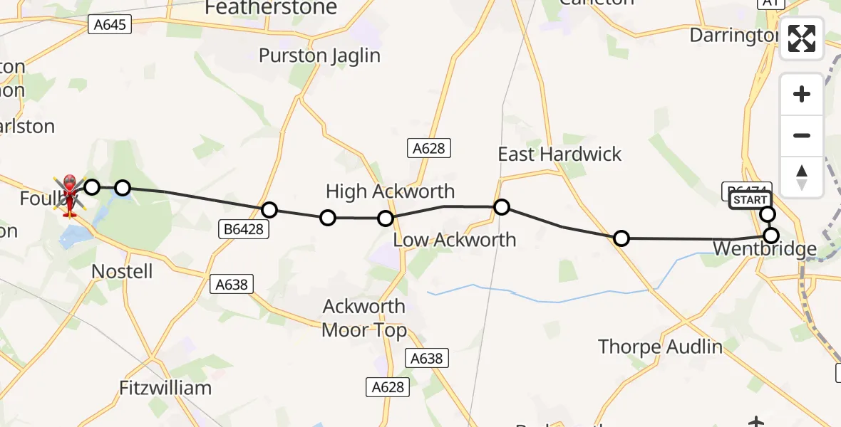 Routekaart van de vlucht: Air Ambulance Helicopter to YAA Nostell Helicopter Port, YAA Nostell Helicopter Port