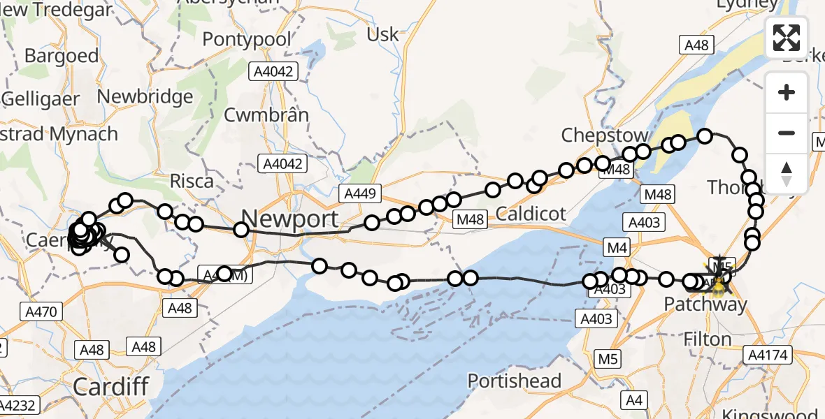 Flight route map: Police Helicopter to Almondsbury Helicopter Base, Almondsbury Helicopter Base