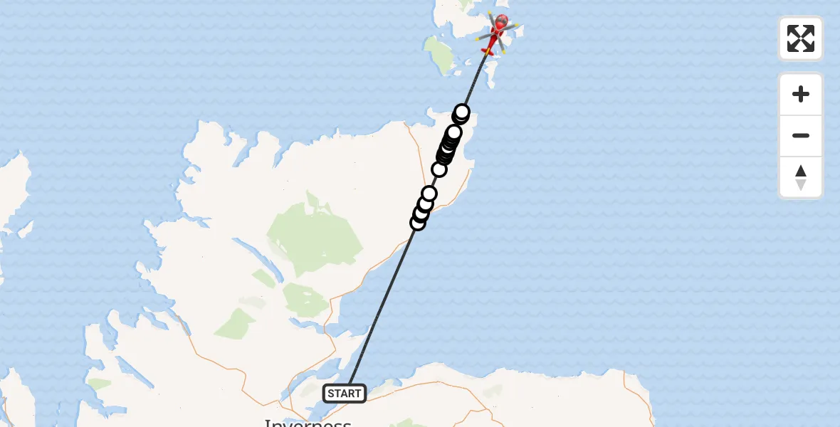 Routekaart van de vlucht: Air Ambulance Helicopter to North Atlantic Ocean, North Sea