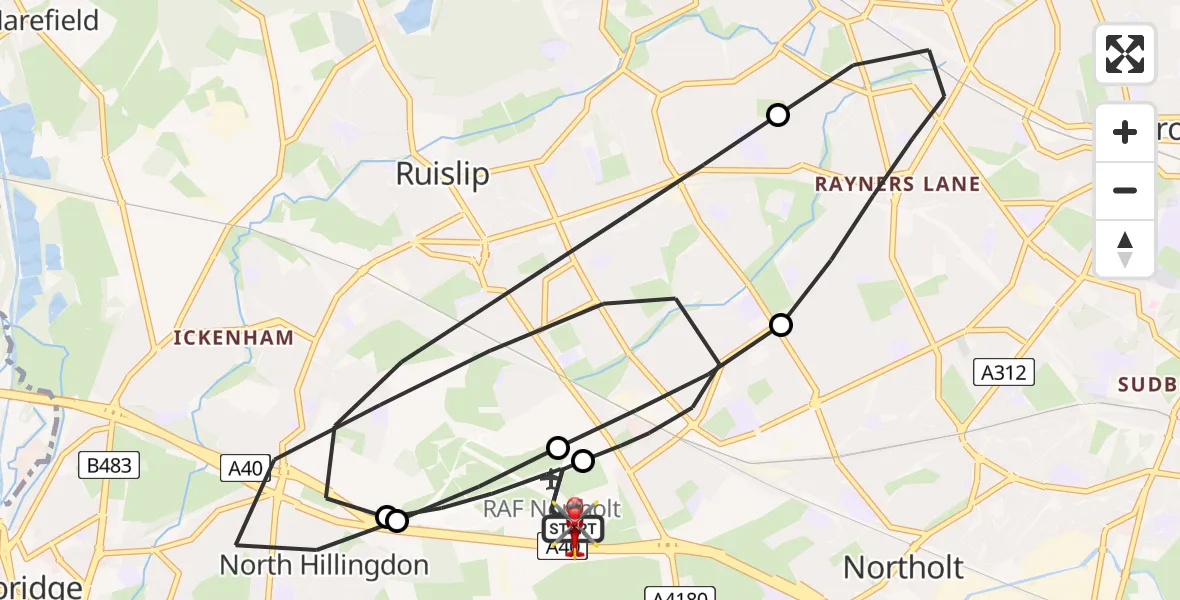 Flight route map: Air Ambulance Helicopter to RAF Northolt, RAF Northolt