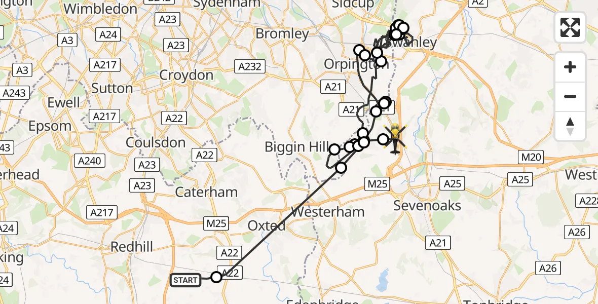 Routekaart van de vlucht: Police Helicopter to Halstead, Halstead