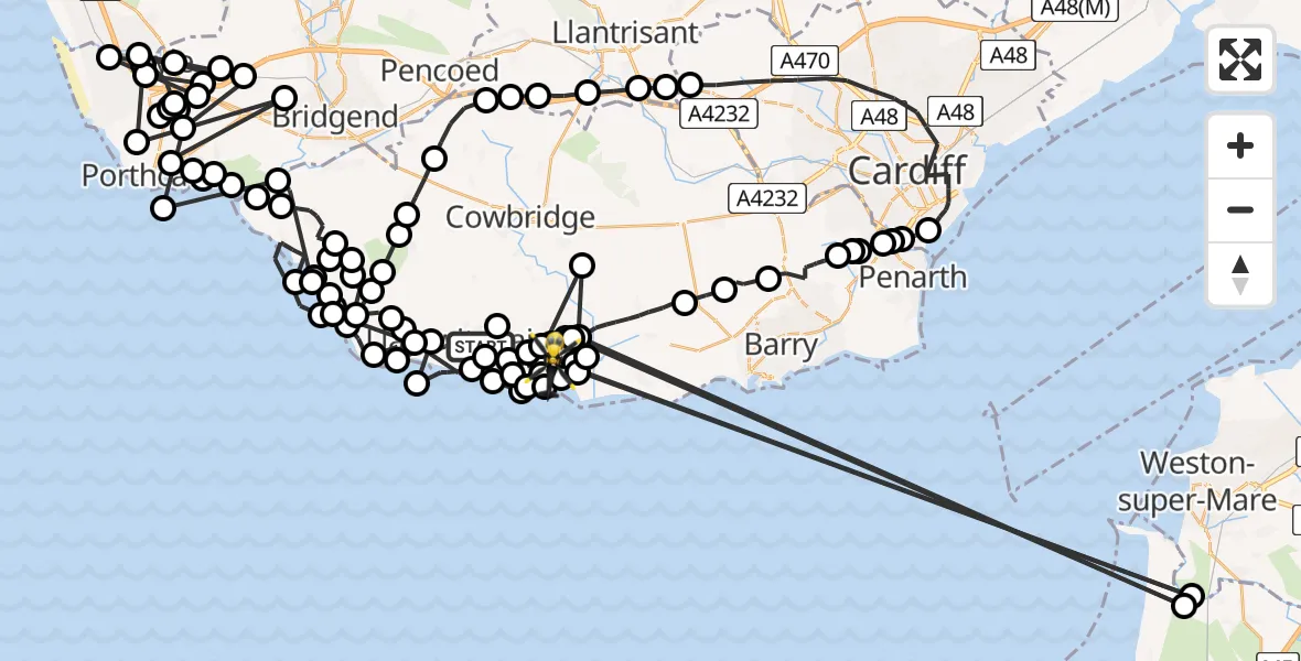 Routekaart van de vlucht: Police Helicopter to MOD St Athan, MOD St Athan