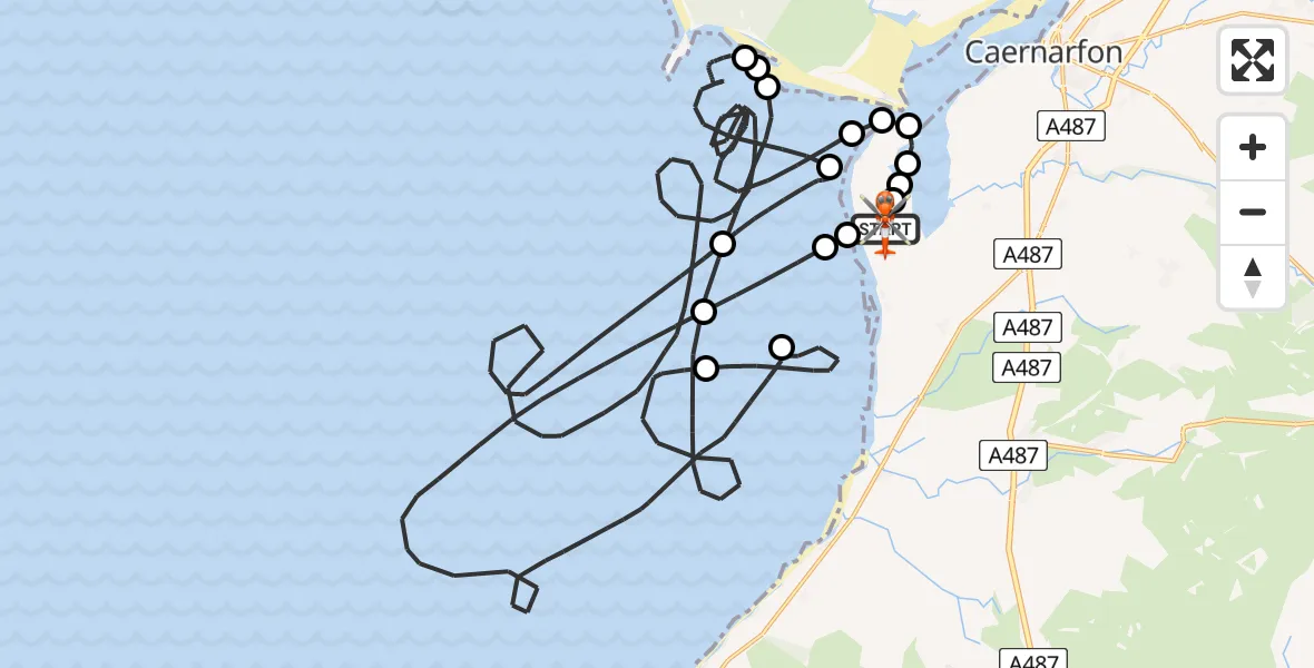 Flight route map: Coastguard Helicopter to Caernarfon Airport, Caernarfon Airport
