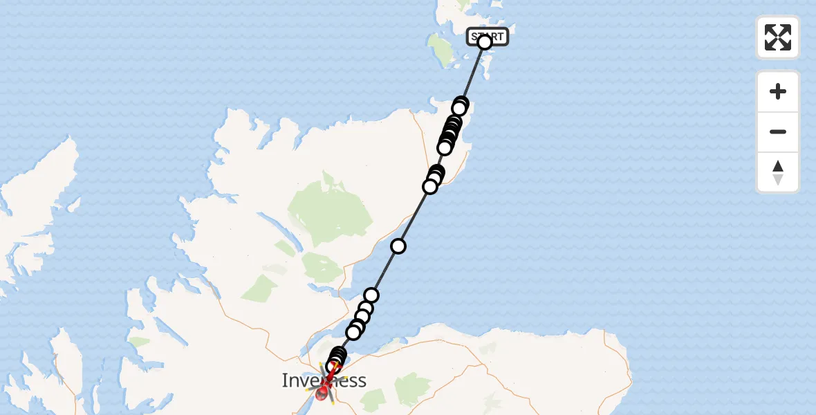 Routekaart van de vlucht: Air Ambulance Helicopter to Inverness, Raigmore Gardens