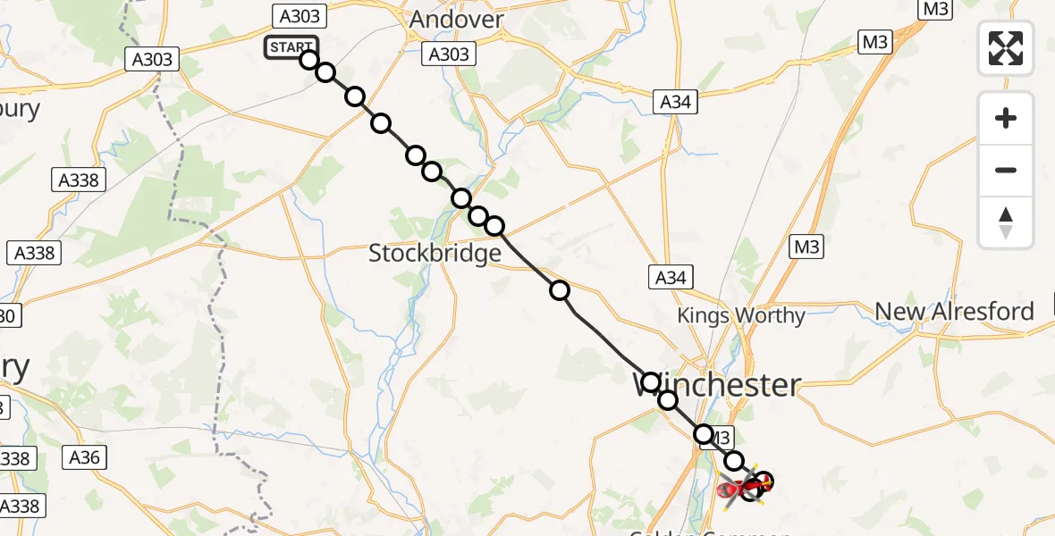 Flight route map: Air Ambulance Helicopter to Twyford, Hazeley Road