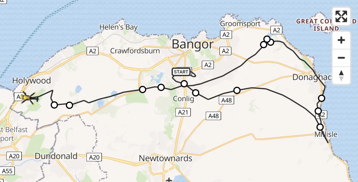 Routekaart van de vlucht: Police Helicopter to Holywood, Ardtullagh Lane
