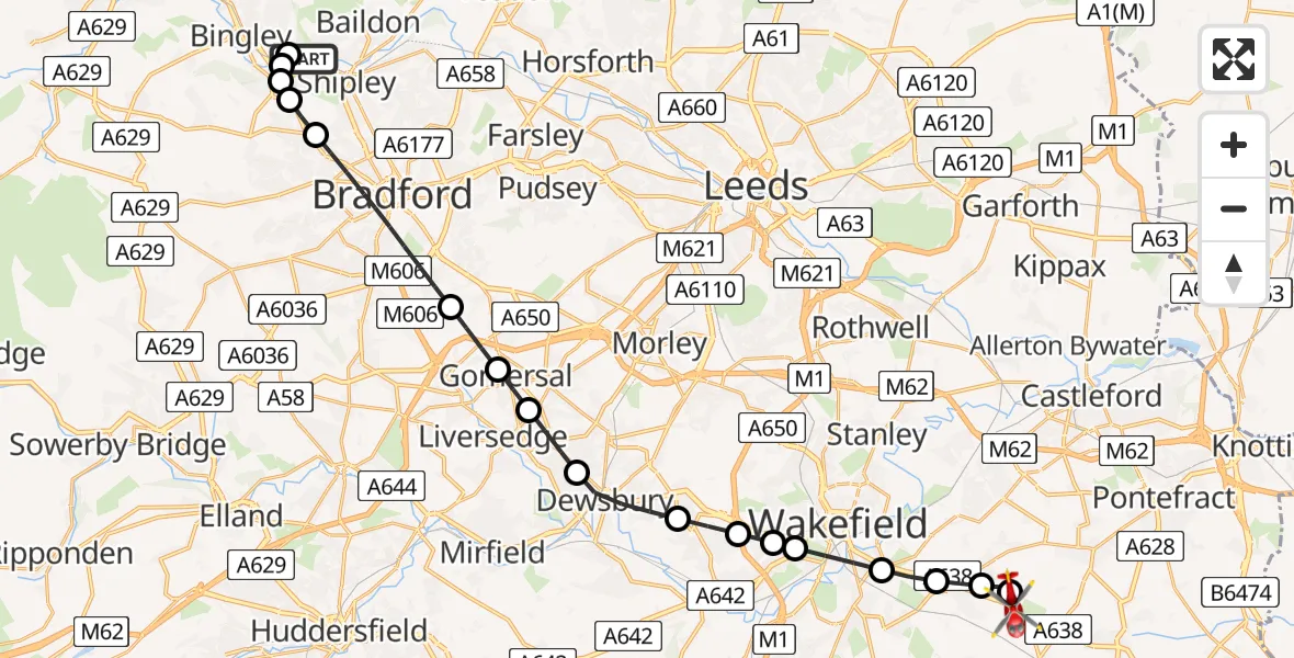 Routekaart van de vlucht: Air Ambulance Helicopter to YAA Nostell Helicopter Port, YAA Nostell Helicopter Port