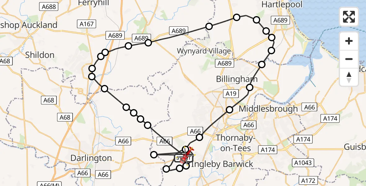 Routekaart van de vlucht: Air Ambulance Helicopter to Egglescliffe, Longnewton Lane