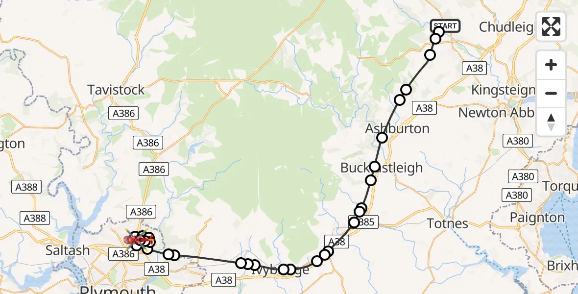 Routekaart van de vlucht: Air Ambulance Helicopter to Derriford Hospital, Derriford Hospital