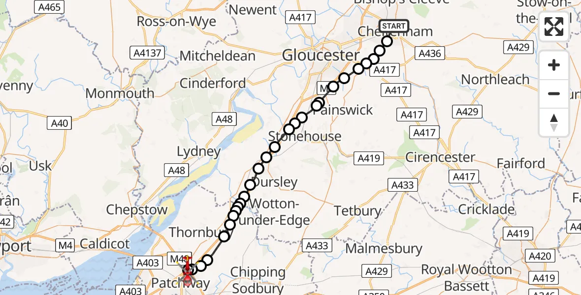 Routekaart van de vlucht: Air Ambulance Helicopter to Almondsbury Helicopter Base, M5