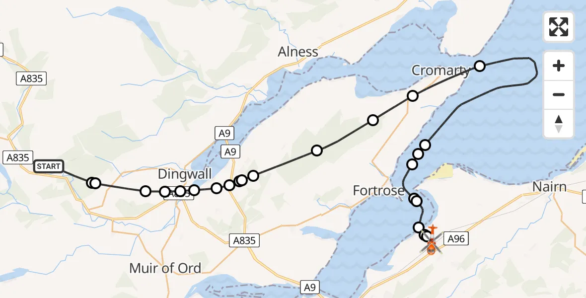 Routekaart van de vlucht: Coastguard Helicopter to Inverness Airport, Inverness Airport