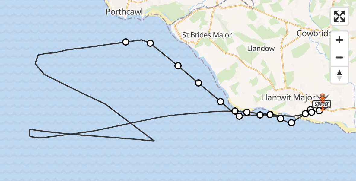 Flight route map: Coastguard Helicopter to MOD St Athan, MOD St Athan