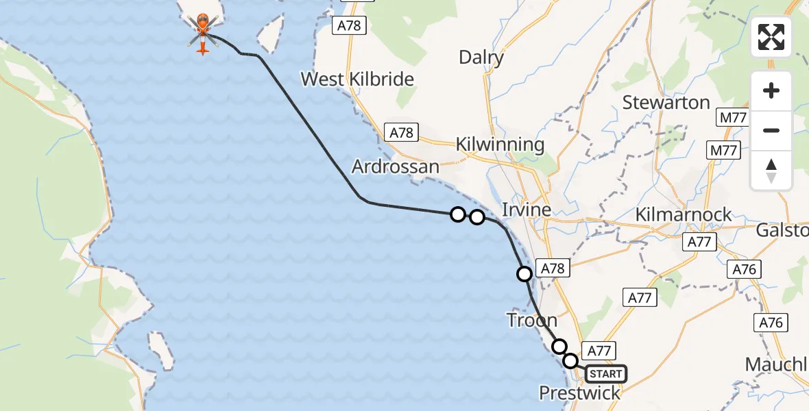 Flight route map: Coastguard Helicopter to Inner Seas, Inner Seas