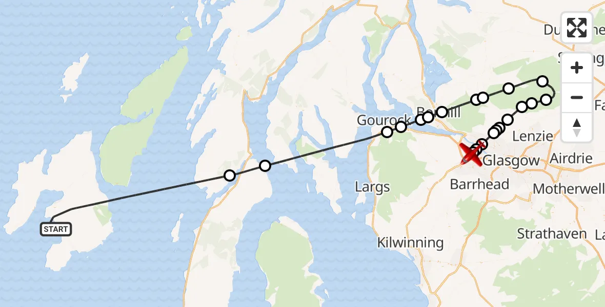 Flight route map: Air Ambulance Aircraft to Glasgow Airport, Glasgow Airport