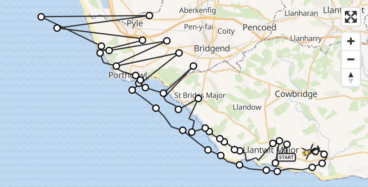 Flight route map: Police Helicopter to MOD St Athan, MOD St Athan