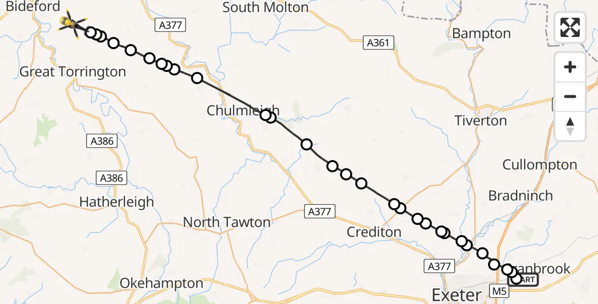 Routekaart van de vlucht: Police Helicopter to Torridge, Gammaton Road