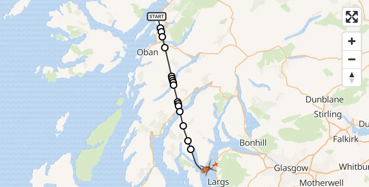Flight route map: Coastguard Helicopter to Inner Seas, Inner Seas