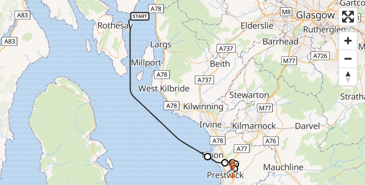 Routekaart van de vlucht: Coastguard Helicopter to Glasgow Prestwick Airport, Glasgow Prestwick Airport