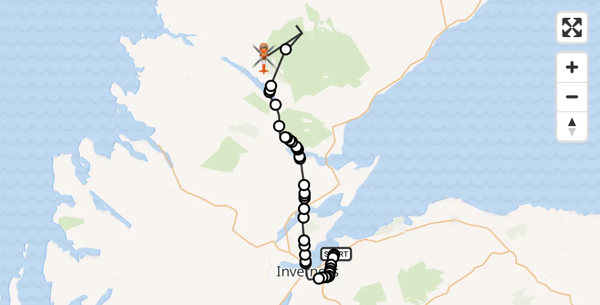 Flight route map: Coastguard Helicopter to Crask, Crask