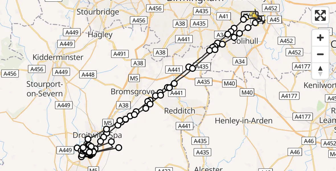 Flight route map: Police Helicopter to Birmingham Airport, Birmingham Airport