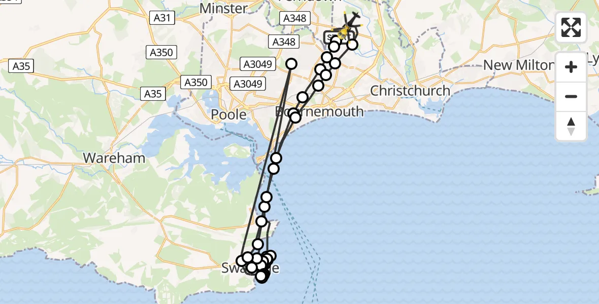 Flight route map: Police Helicopter to Bournemouth Airport, Bournemouth Airport