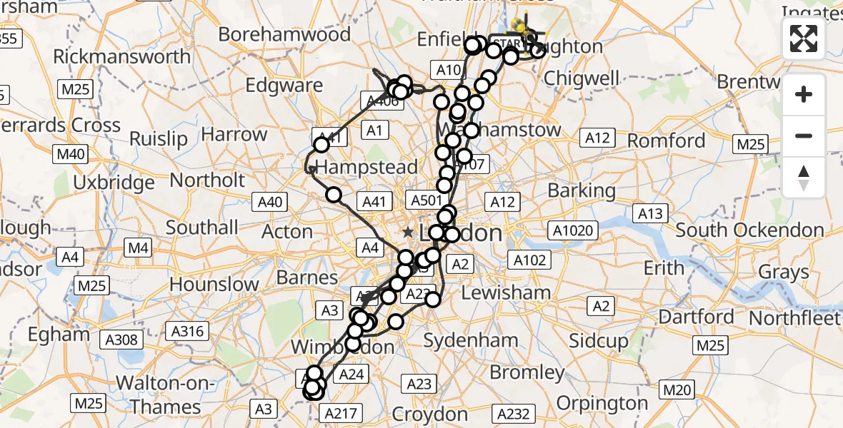 Flight route map: Police Helicopter to Metropolitan Police Air Support Unit Lippitts Hill, Metropolitan Police Air Support Unit Lippitts Hill