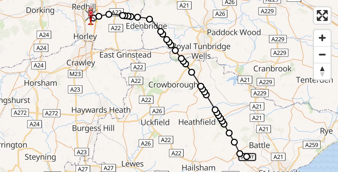 Routekaart van de vlucht: Air Ambulance Helicopter to Redhill Aerodrome, Redhill Aerodrome