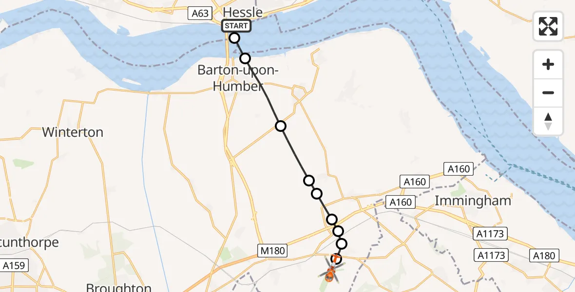 Routekaart van de vlucht: Coastguard Helicopter to Humberside Airport, Humberside Airport