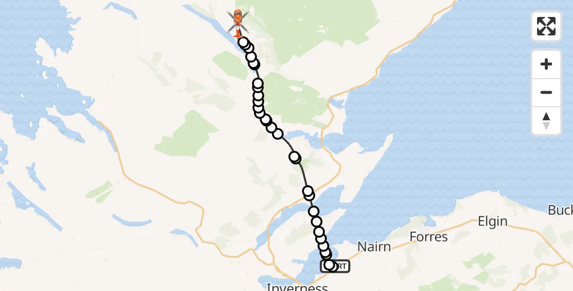 Routekaart van de vlucht: Coastguard Helicopter to Colaboll, Inverness Airport