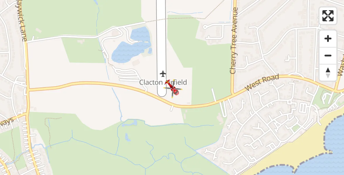 Flight route map: Air Ambulance Helicopter to Clacton Airfield