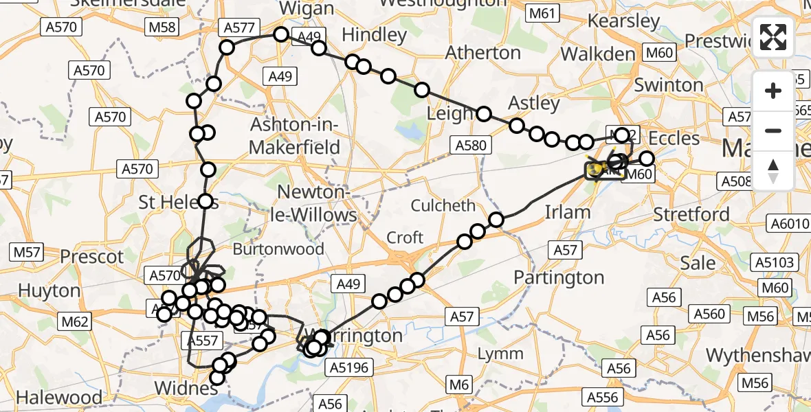 Flight route map: Police Helicopter to Manchester Barton Aerodrome, Manchester Barton Aerodrome