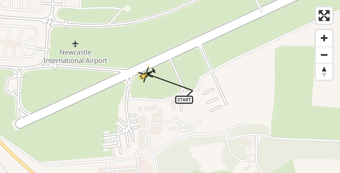 Flight route map: Police Helicopter to Newcastle International Airport, Newcastle International Airport