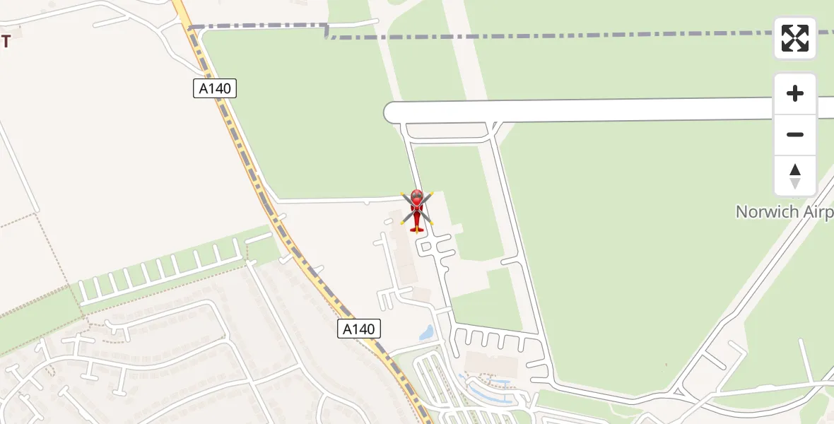 Flight route map: Air Ambulance Helicopter to Norwich Airport