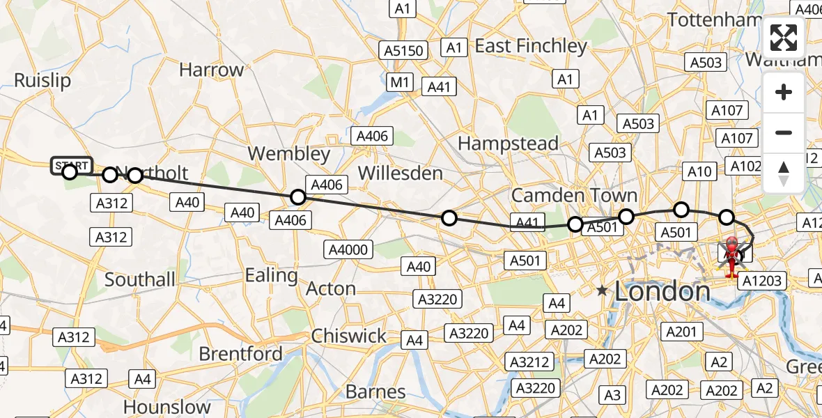 Flight route map: Air Ambulance Helicopter to Royal London Hospital, Royal London Hospital