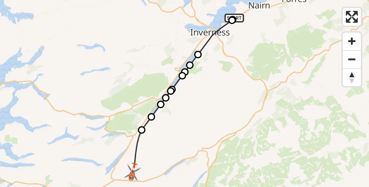 Routekaart van de vlucht: Coastguard Helicopter to Aberchalder, Inverness Airport