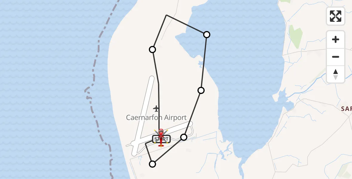 Flight route map: Air Ambulance Helicopter to Caernarfon Airport, Caernarfon Airport