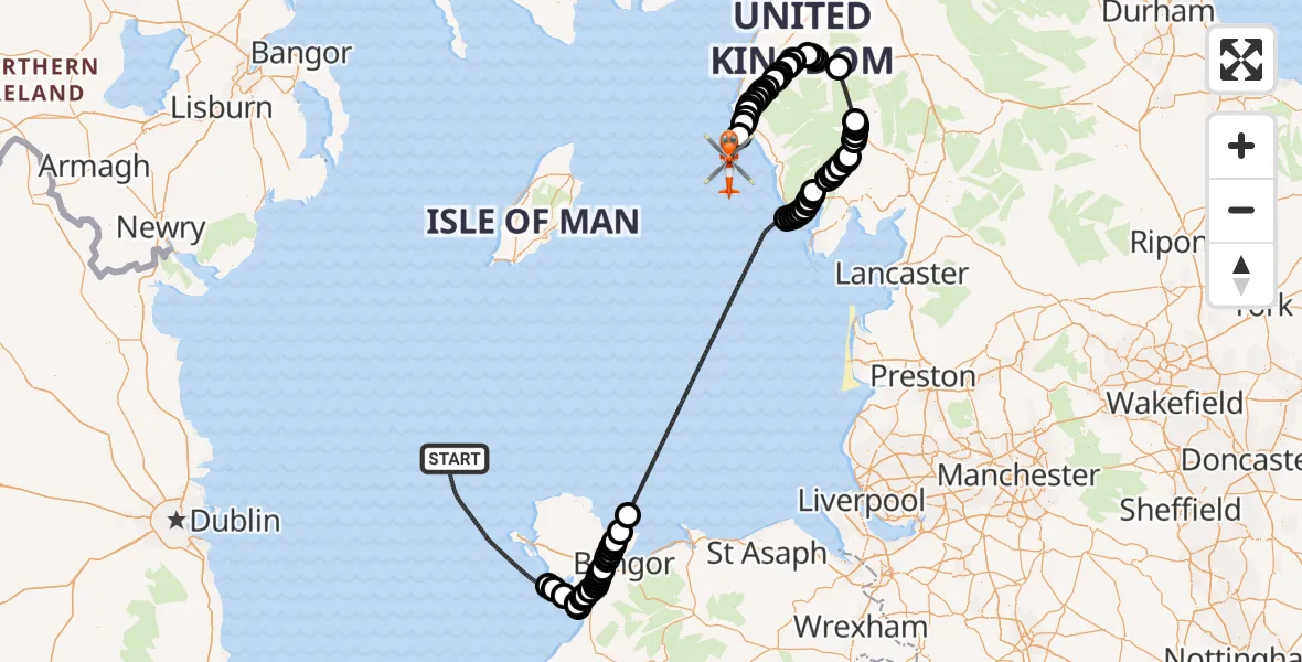 Flight route map: Coastguard Helicopter to Irish Sea, Irish Sea