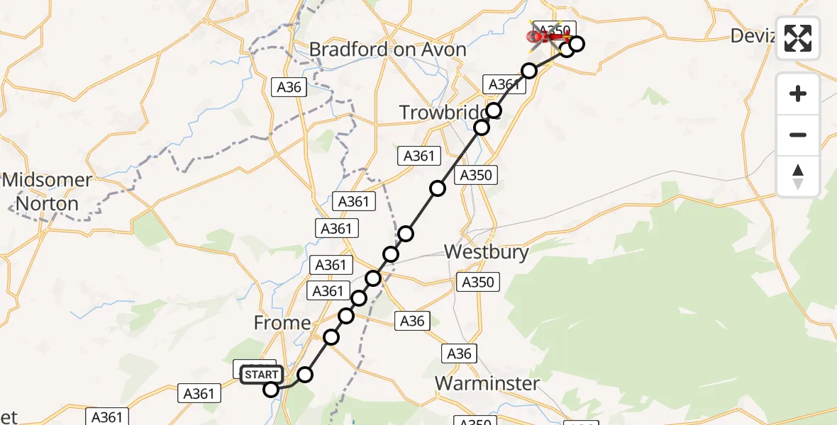 Routekaart van de vlucht: Air Ambulance Helicopter to Wiltshire Air Ambulance, Commerce Way