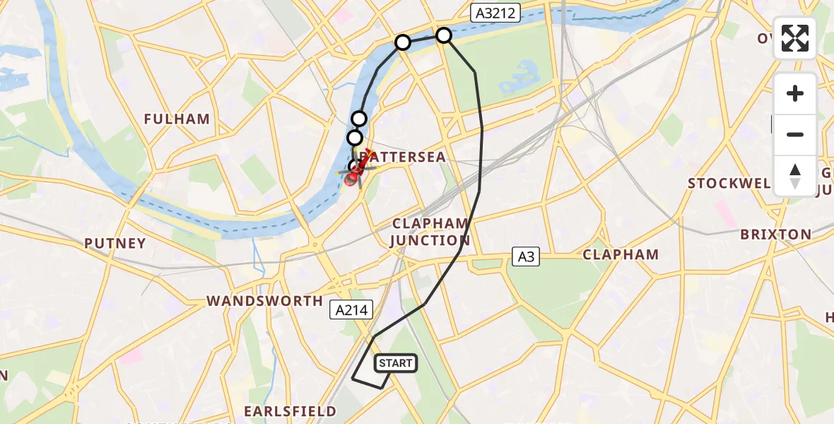 Flight route map: Air Ambulance Helicopter to London Heliport, London Heliport
