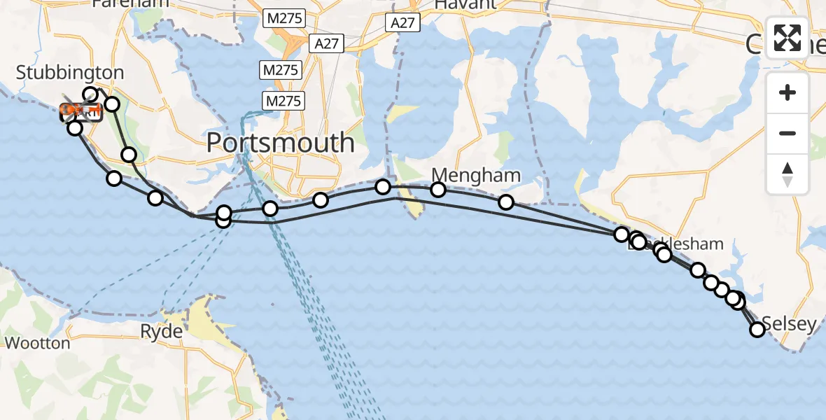 Flight route map: Coastguard Helicopter to Solent Airport, Solent Airport