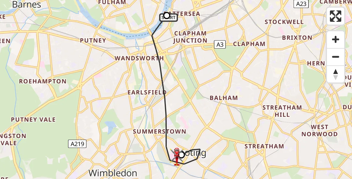 Flight route map: Air Ambulance Helicopter to St Georges Hospital, St Georges Hospital