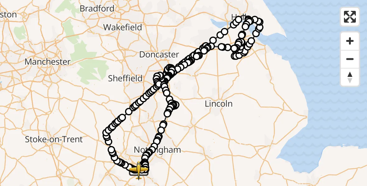 Flight route map: Police Aircraft to East Midlands Airport, East Midlands Airport