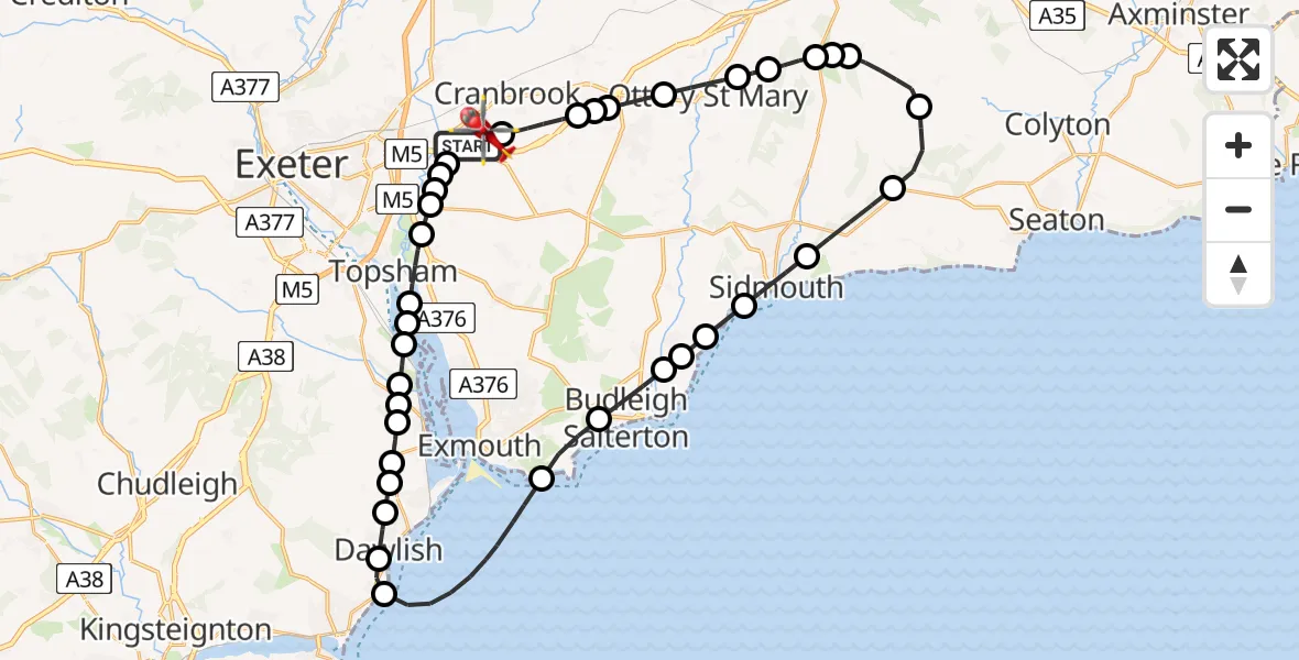 Routekaart van de vlucht: Air Ambulance Helicopter to Exeter International Airport, Exeter International Airport