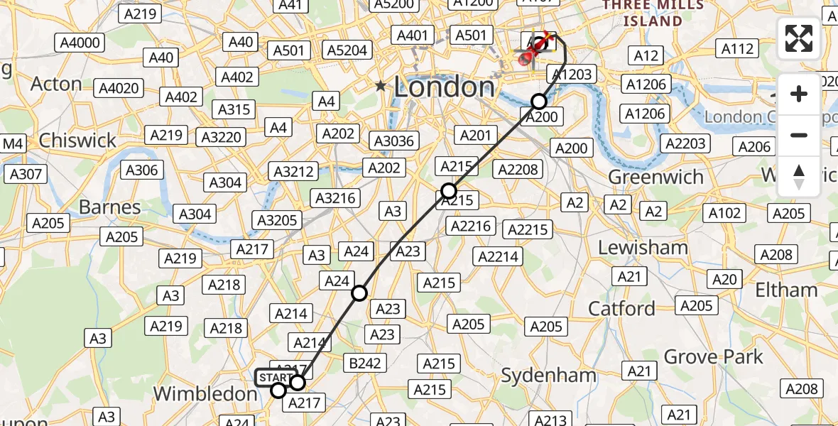 Flight route map: Air Ambulance Helicopter to Royal London Hospital, Royal London Hospital