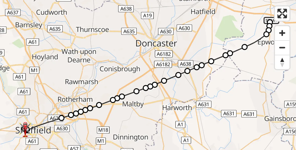 Routekaart van de vlucht: Air Ambulance Helicopter to Sheffield Childrens Hospital, Sheffield Childrens Hospital